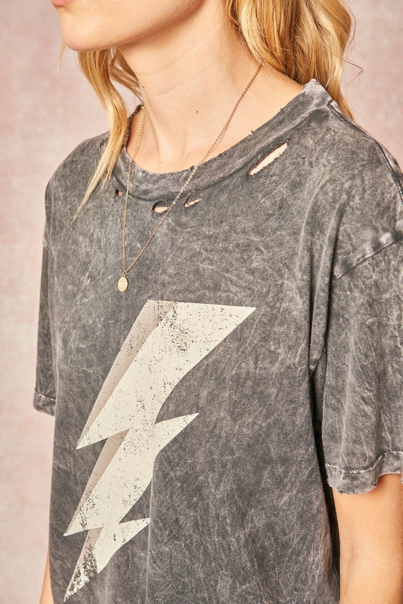 Lighting Bolt Distressed Mineral Washed Graphic T-Shirt