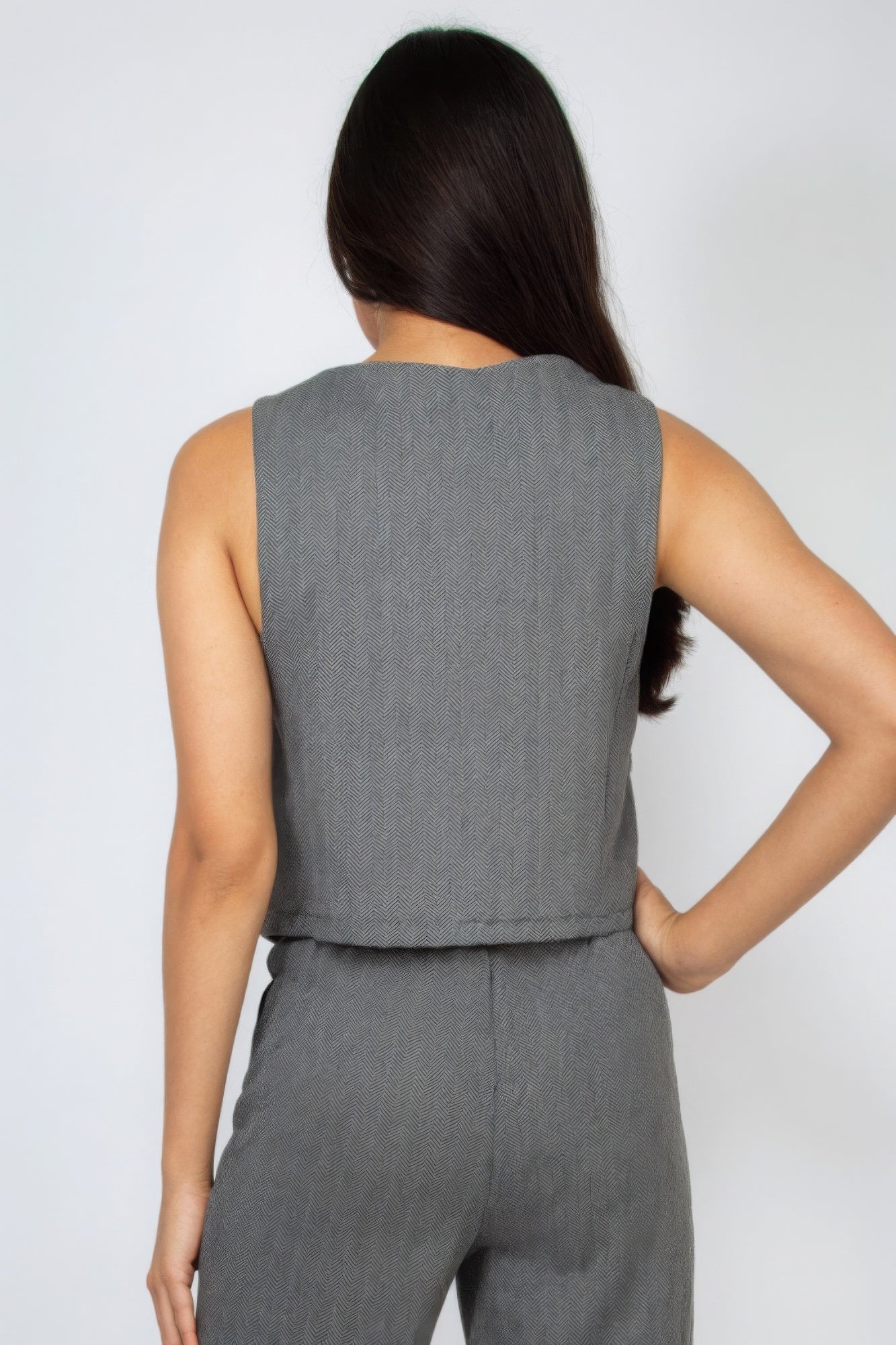 Herringbone V-Neck Buttoned Vest Top