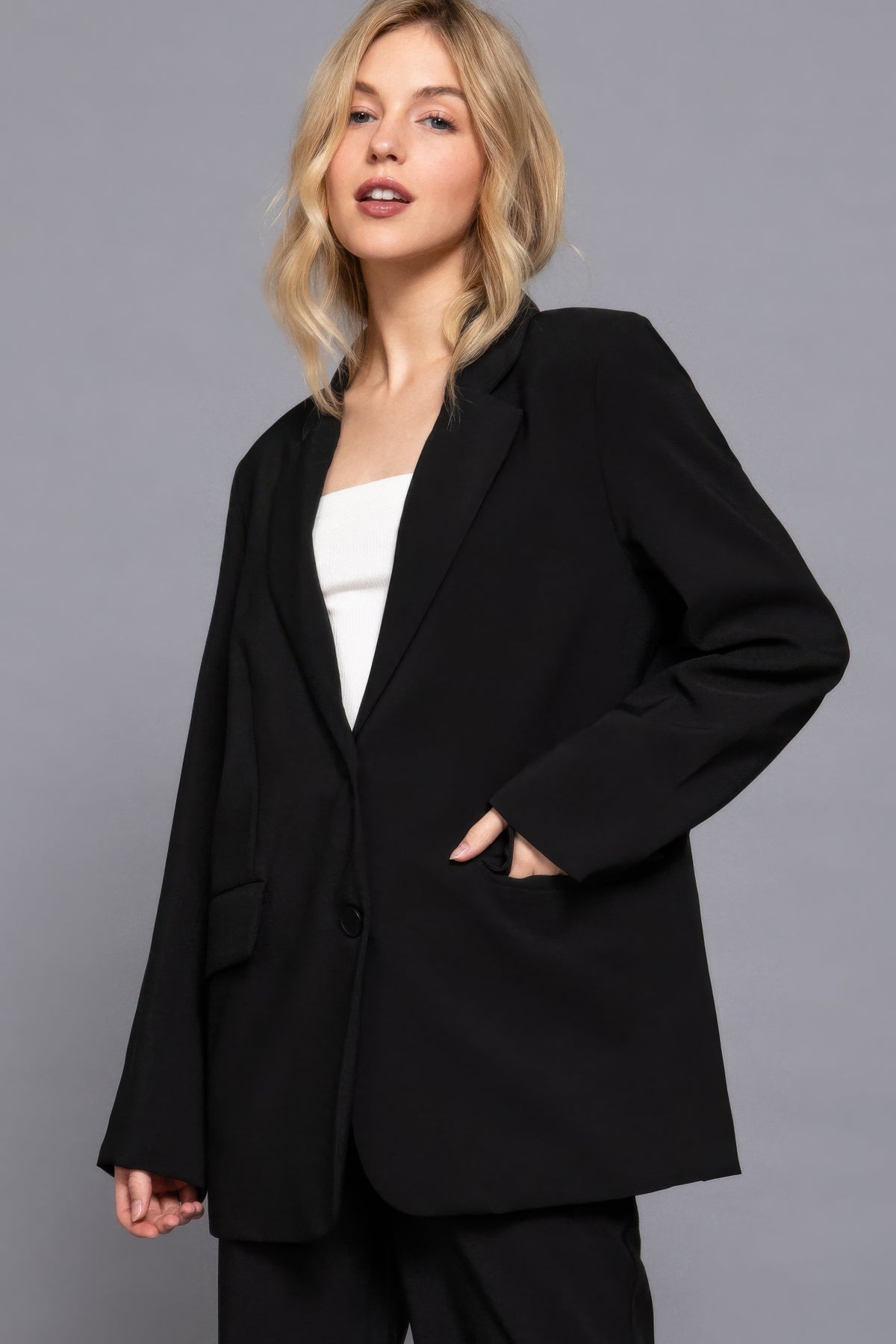 Black Button Closure Blazer