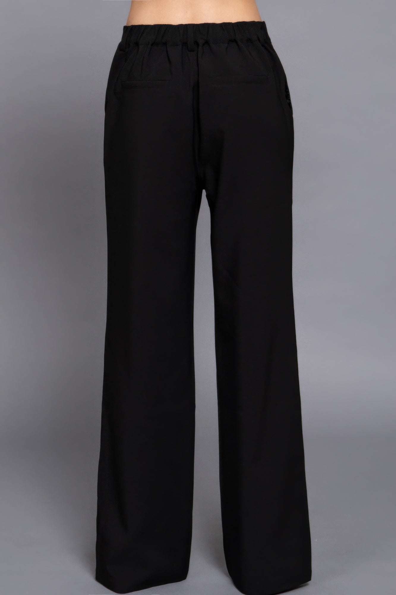 Black Elastic Straight Woven Pants