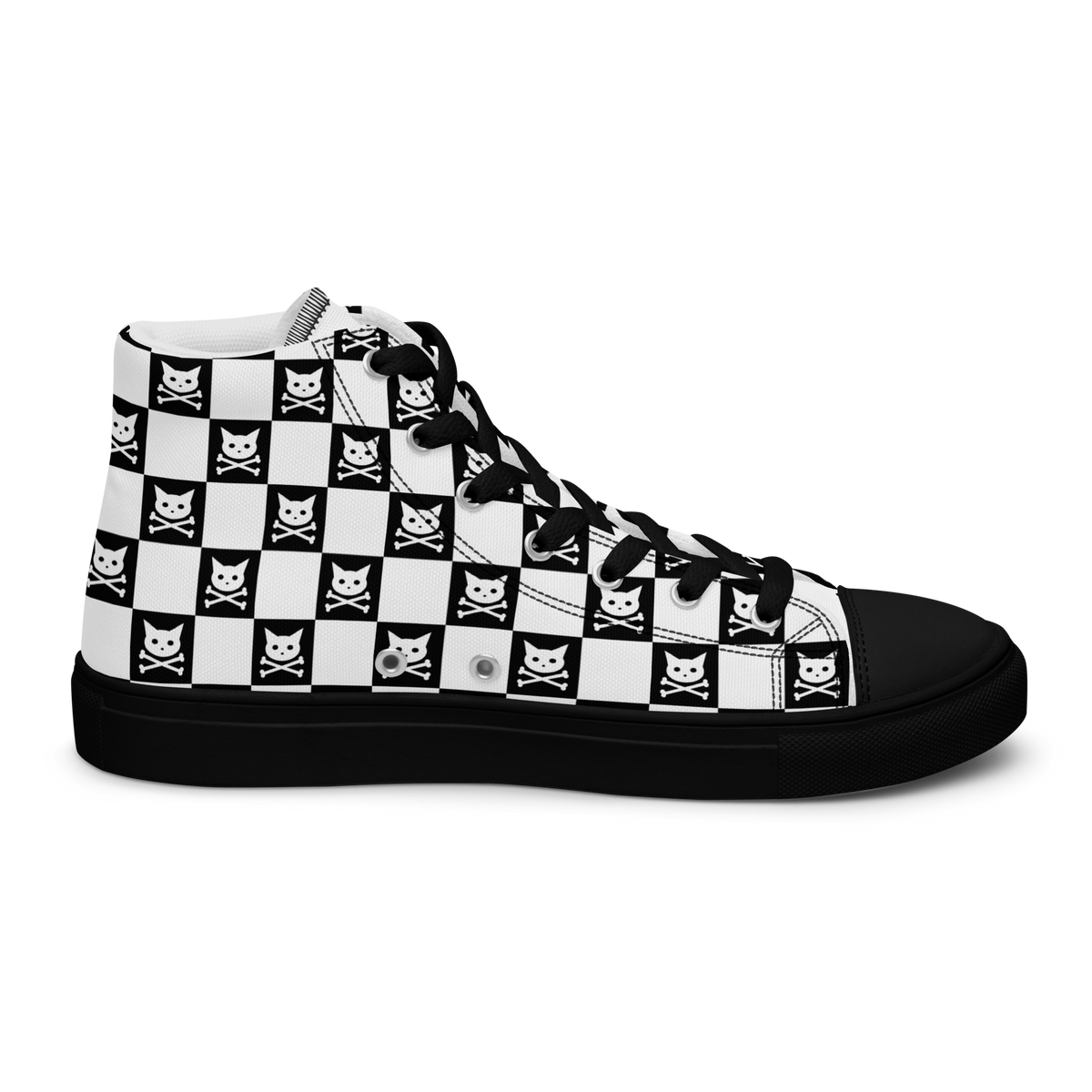 Checkered Skull Kitty Women’s High Top Canvas Sneakers