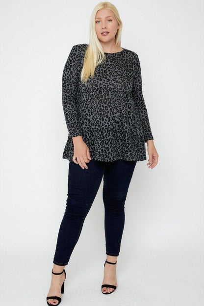 Grey Cheetah Print Tunic [Plus Size]