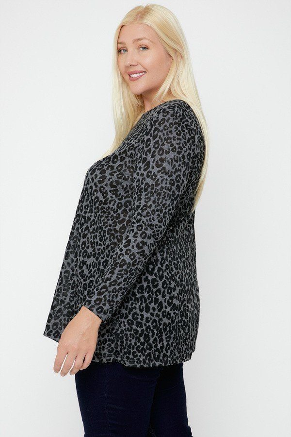 Grey Cheetah Print Tunic [Plus Size]