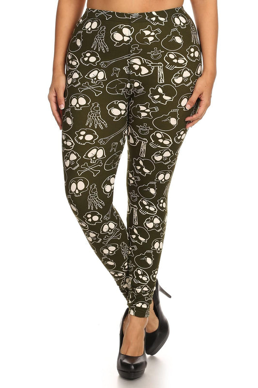 Skulls & Bones Graphic Printed Legging with Elastic High Waist