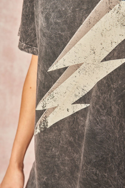 Lighting Bolt Distressed Mineral Washed Graphic T-Shirt