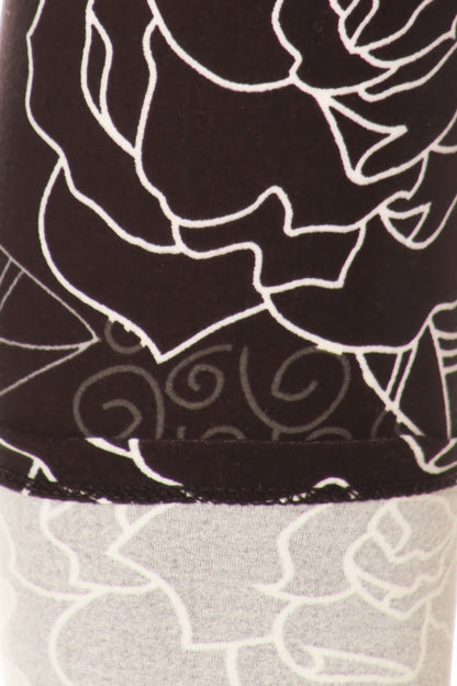Black and Grey Floral Printed Legging with Super Soft Peach Skin Fabric and Elastic High Waist Band
