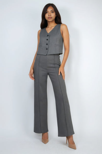 Herringbone V-Neck Buttoned Vest Top