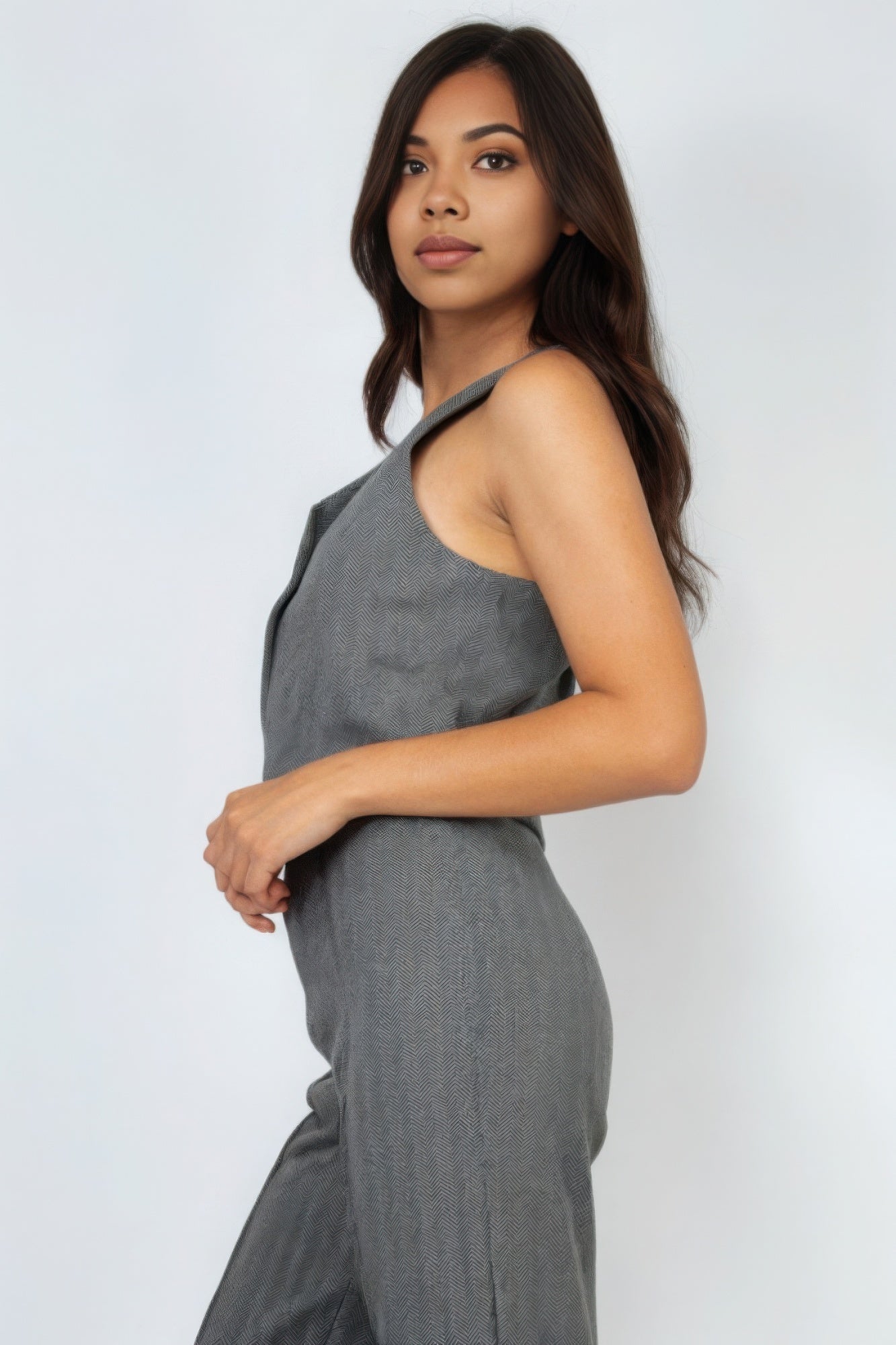 Herringbone V-Neck Buttoned Vest Top
