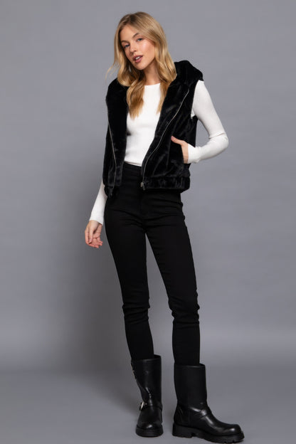 Faux Fur Hoodie Vest