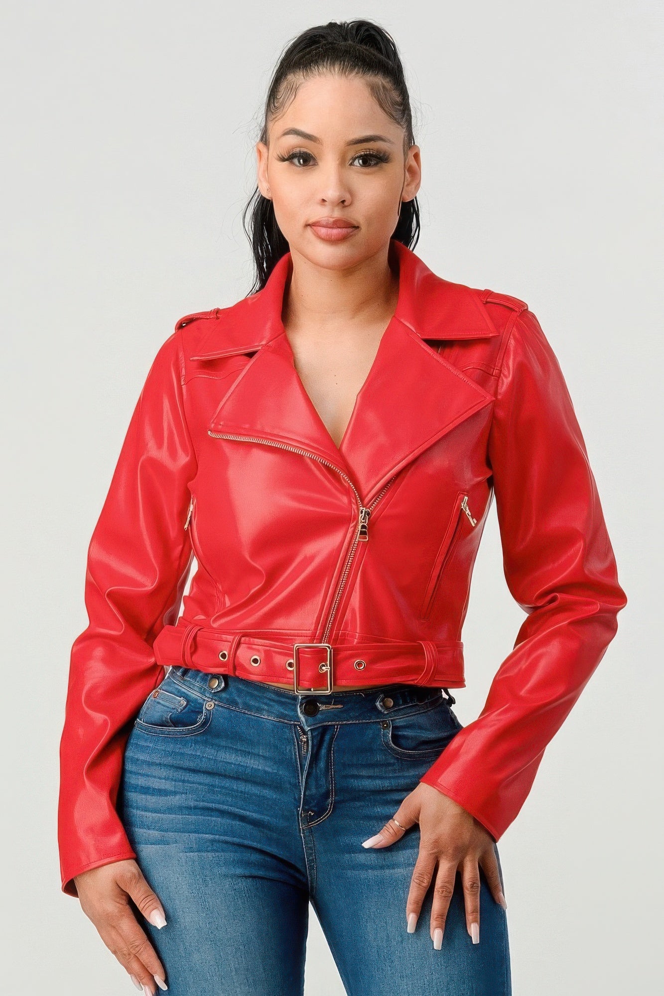 Red Faux Leather Motorcycle Jacket