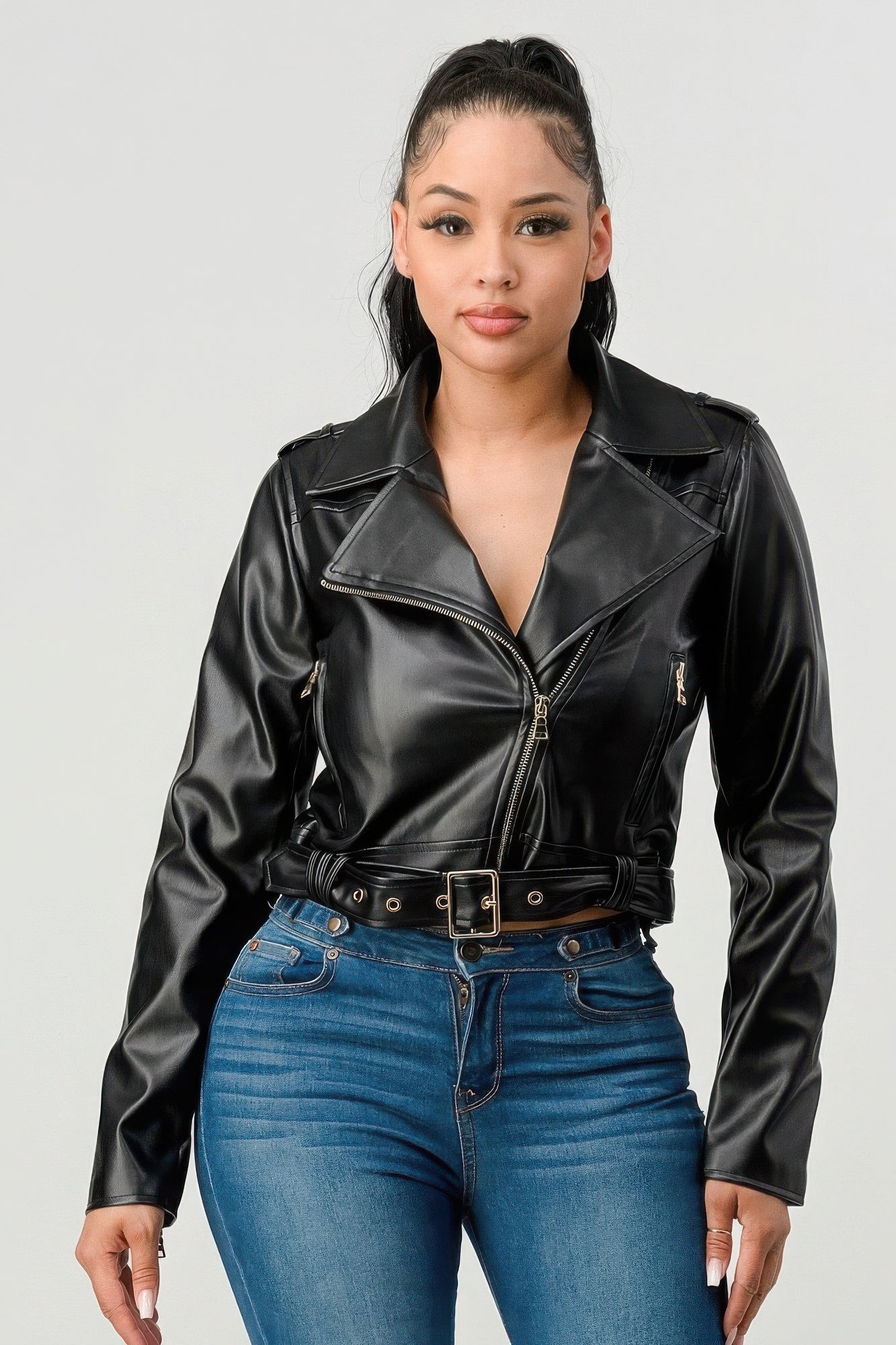 Black Faux Leather Motorcycle Jacket