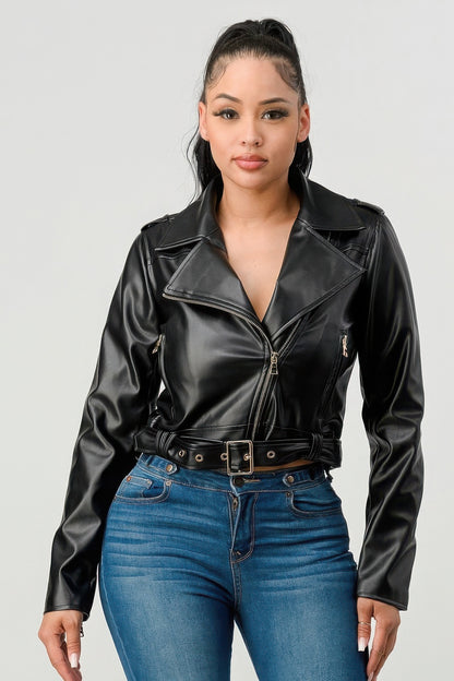 Black Faux Leather Motorcycle Jacket