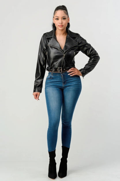 Black Faux Leather Motorcycle Jacket