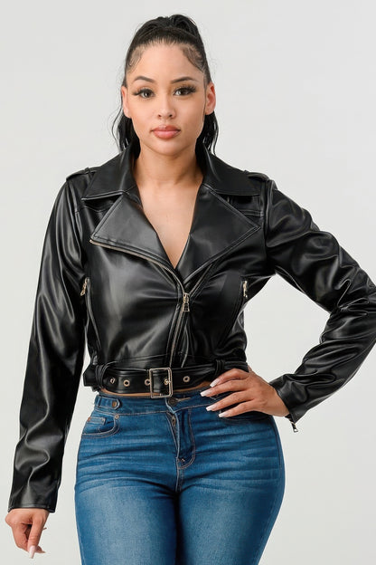 Black Faux Leather Motorcycle Jacket