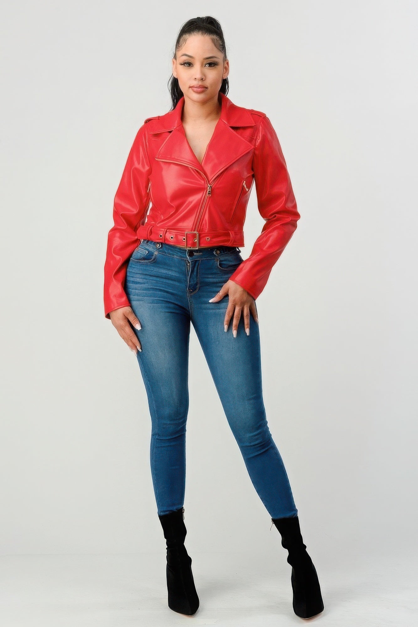Red Faux Leather Motorcycle Jacket