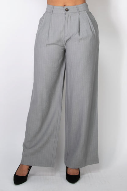 High-Rise Grey Pinstripe Wide Leg Pants