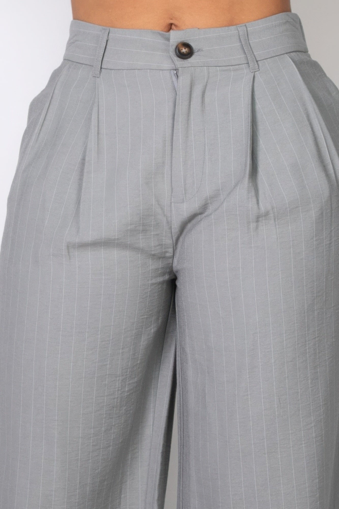 High-Rise Grey Pinstripe Wide Leg Pants