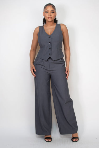 Buttoned Solid V-Neck Vest Top