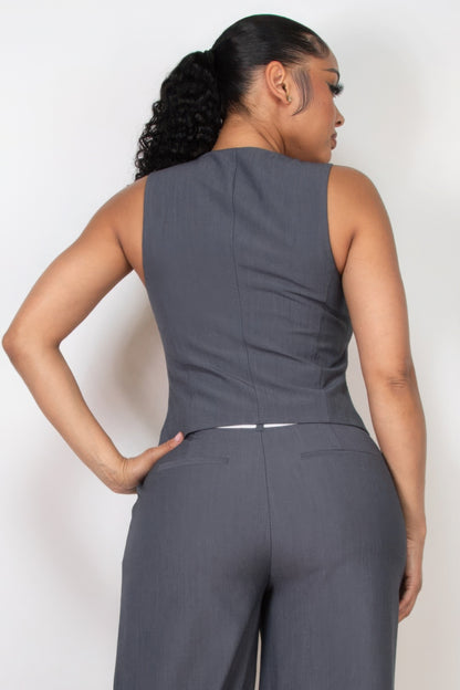 Buttoned Solid V-Neck Vest Top