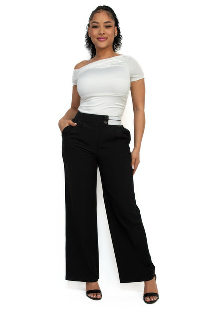 High-Rise Wide Elastic Waist Pants