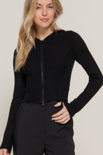 Two-Way Zip Closure Sweater Hoodie Cardigan
