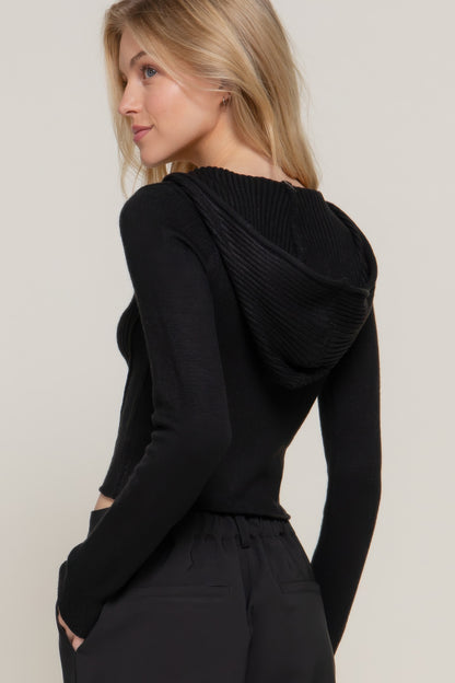 Two-Way Zip Closure Sweater Hoodie Cardigan