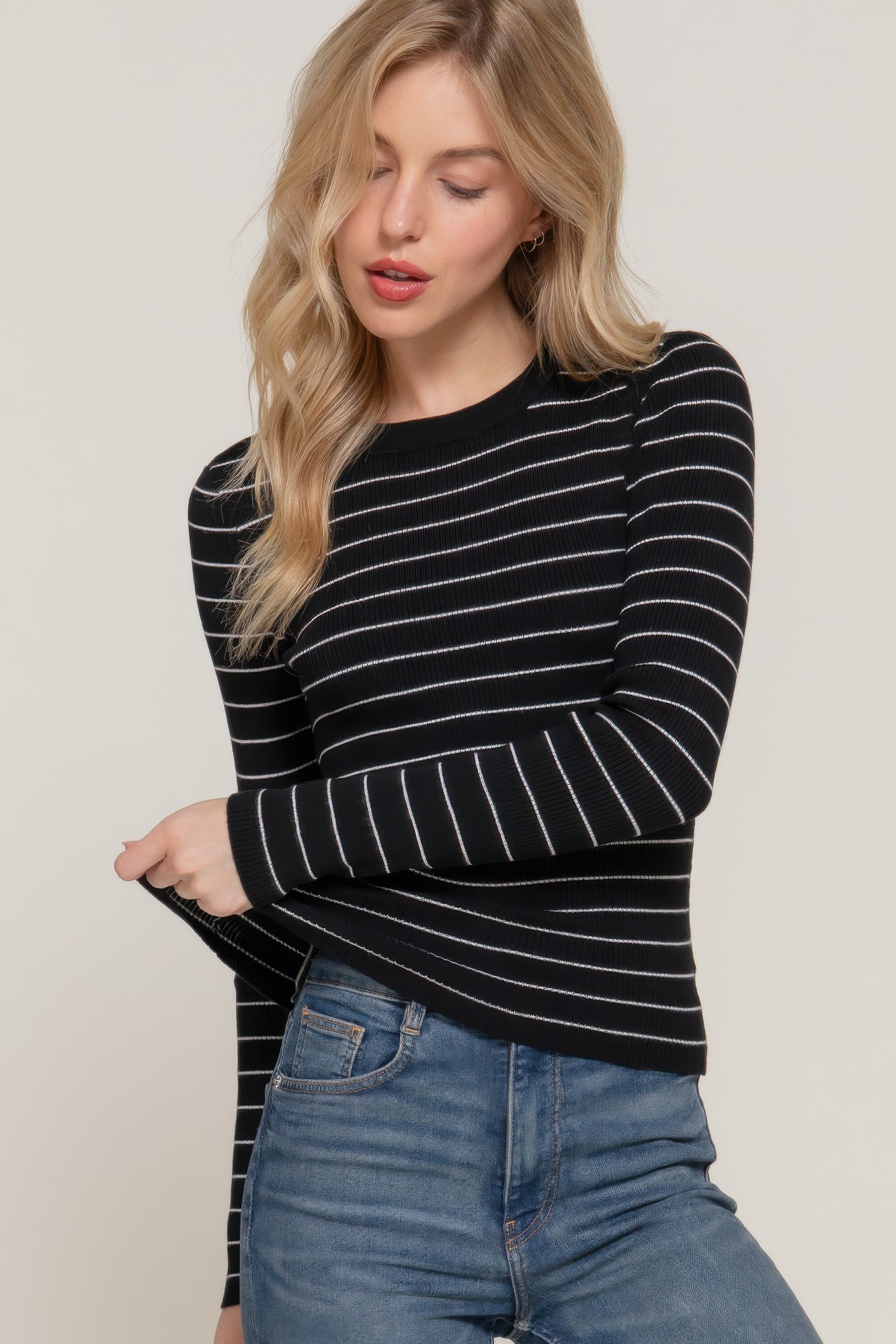 Long Sleeve Crew Neck Striped Sweater