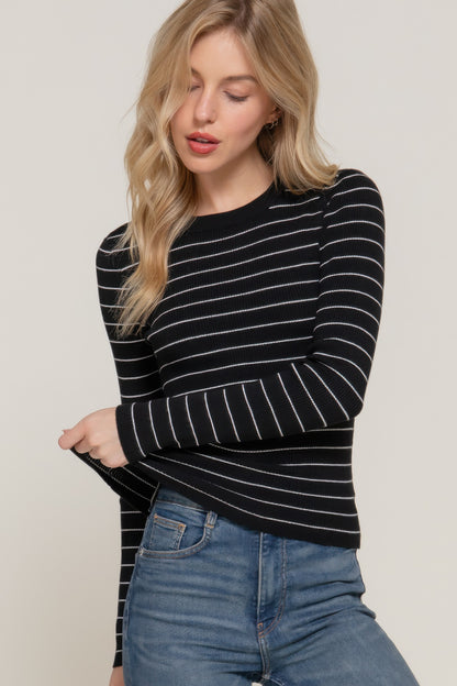Long Sleeve Crew Neck Striped Sweater