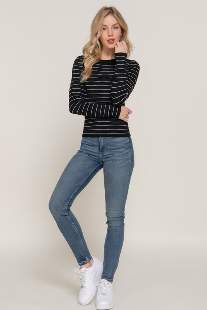 Long Sleeve Crew Neck Striped Sweater