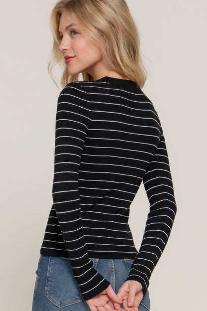 Long Sleeve Crew Neck Striped Sweater