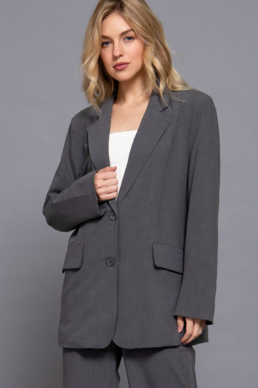 Heather Charcoal Front Closure Blazer