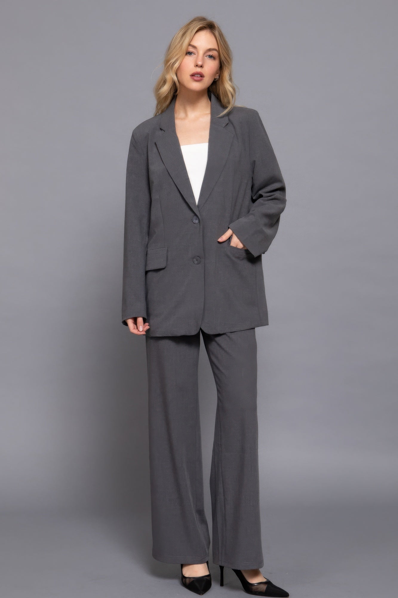 Heather Charcoal Front Closure Blazer