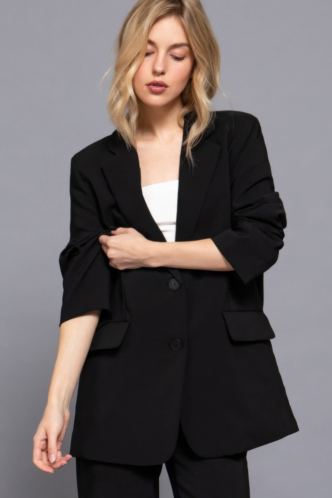 Black Button Closure Blazer