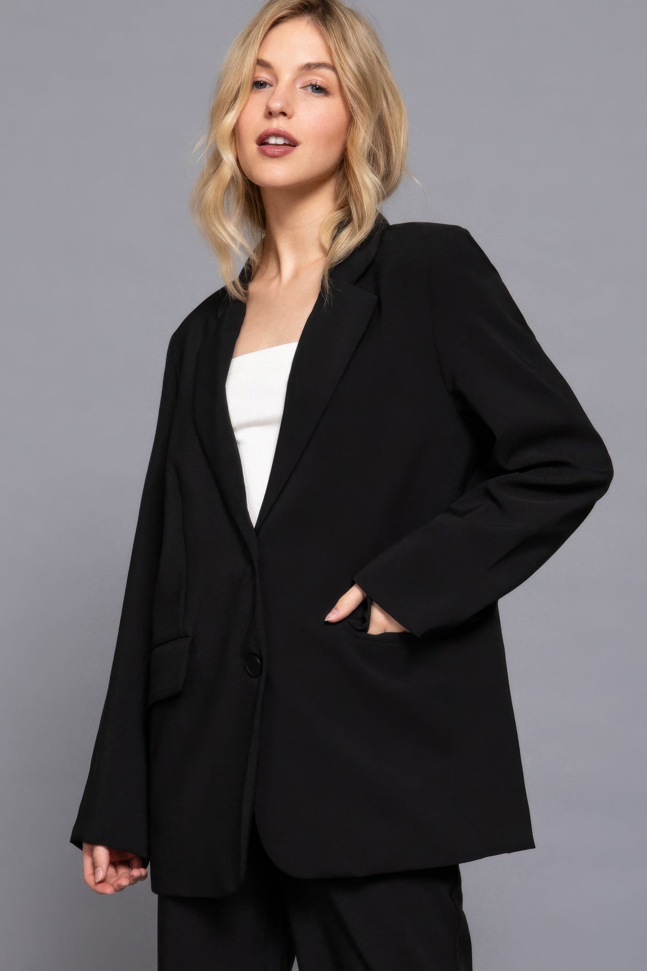 Black Button Closure Blazer