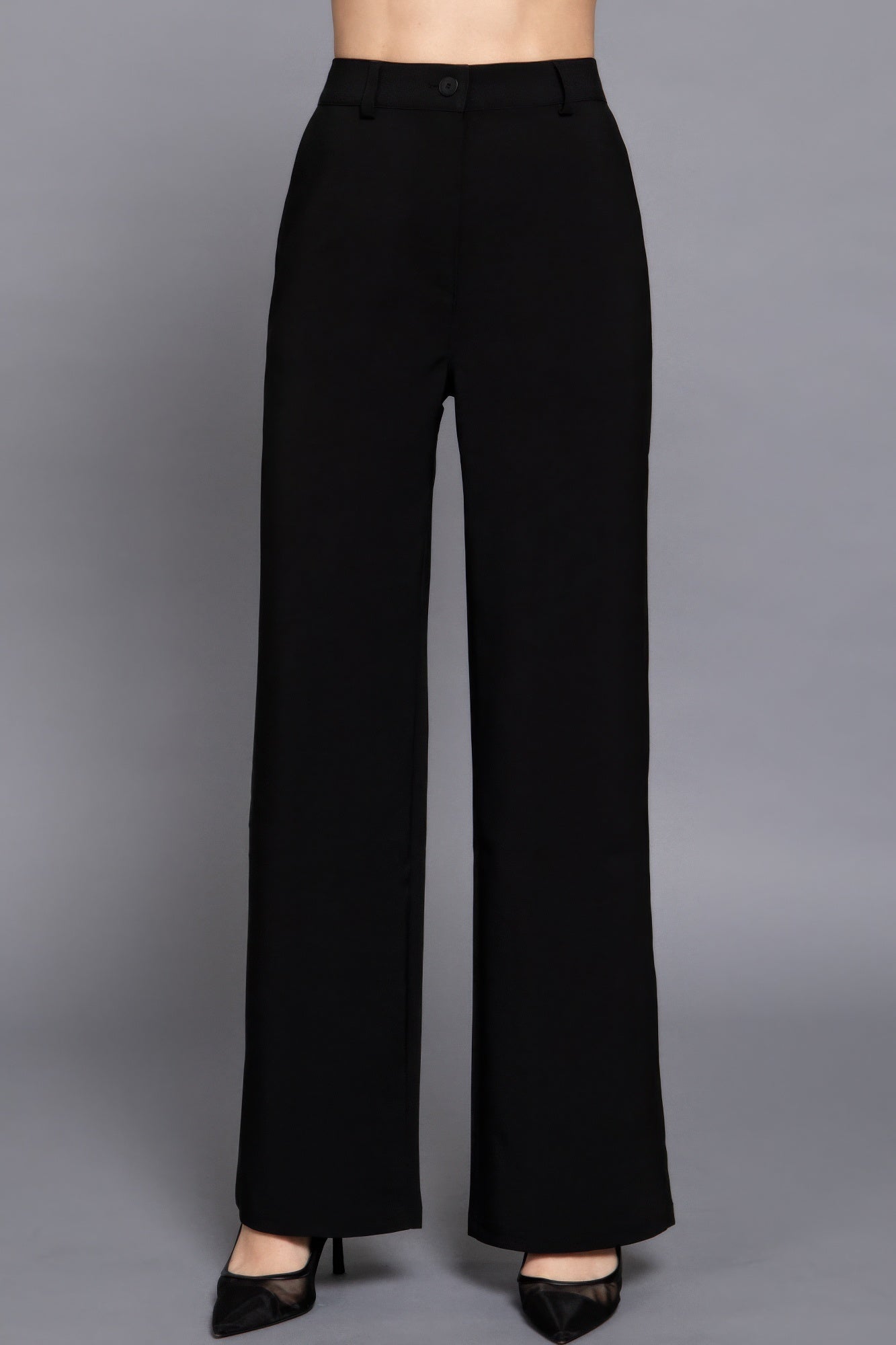 Black Elastic Straight Woven Pants