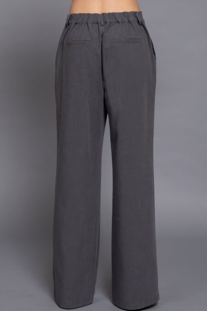 Grey Elastic Straight Woven Pants