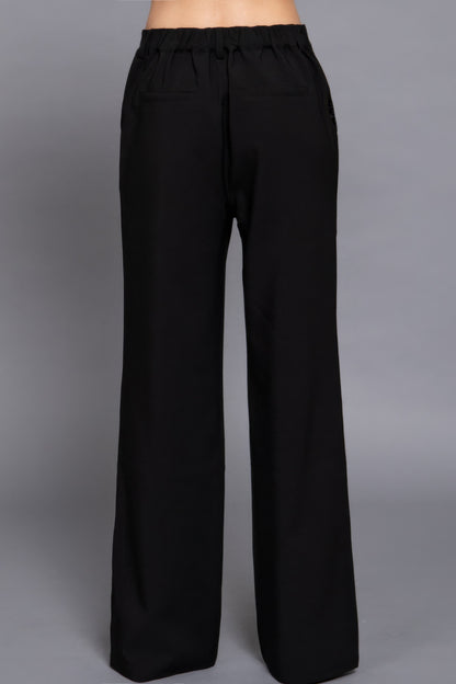 Black Elastic Straight Woven Pants