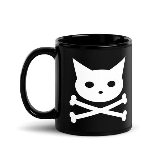 Skull Kitty Black Glossy Mug