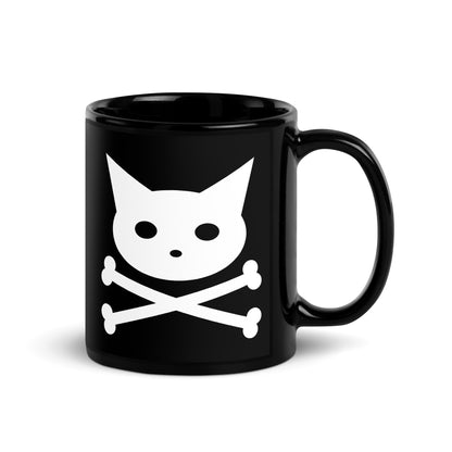 Skull Kitty Black Glossy Mug