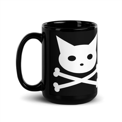 Skull Kitty Black Glossy Mug