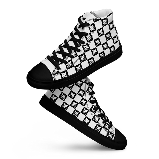 Checkered Skull Kitty Women’s High Top Canvas Sneakers